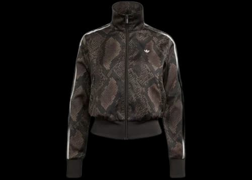 adidas Women's Satin Snake Print Firebird Track Jacket Earth Strata/Aurora Coffee