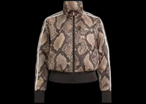 adidas Women's Satin Snake Print Firebird Track Jacket Linen/Magic Beige