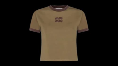 Miu Women's Cropped Jersey T-shirt Military Green/Brown