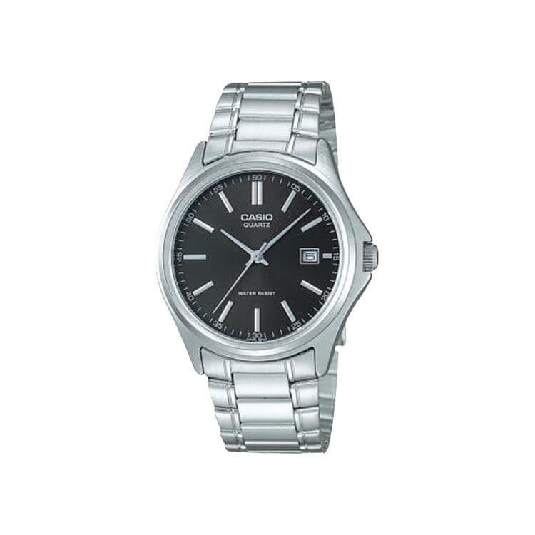 CASIO Waterproof Stainless Steel Strap Black DialSilver Strap Mens BlackSilver Analog