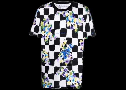 OFF-WHITE Check Flowers T-shirt Black/White