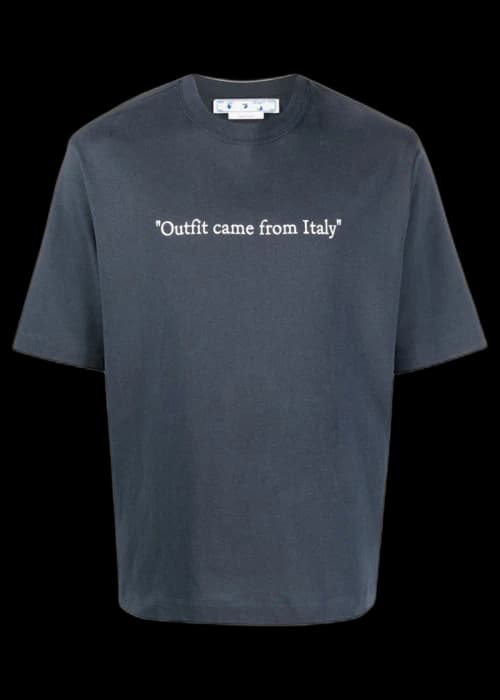 OFF-WHITE "Outfit Came From Italy" Print T-Shirt Faded Blue/White