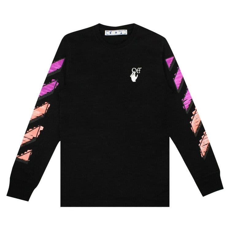 OFF-WHITE Diagonal Striped Marker Long Sleeve T-shirt Black Fuchsia