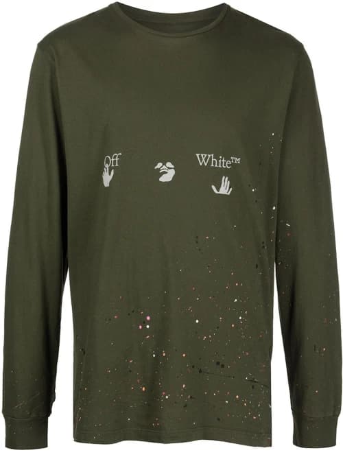 OFF-WHITE Vintage Paint L/S T-shirt Green