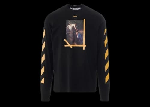 OFF-WHITE Diagonal Arrow Caravaggio Ann Skate L/S Tee Black/Yellow