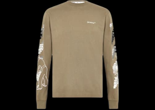 OFF-WHITE Bricks Logo Long Sleeve Skate Fit Army T-Shirt Green