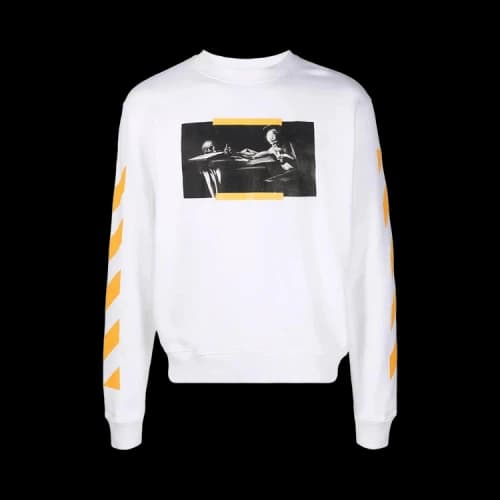 OFF-WHITE Caravaggio Saint Jerome Writing Print Slim Fit Sweatshirt White Yellow
