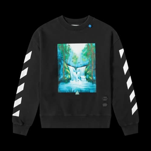 OFF-WHITE Waterfall Print Crewneck Sweatshirt Black