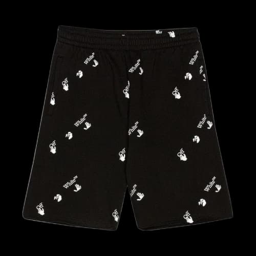 OFF-WHITE All Over Logo Print Shorts Black White