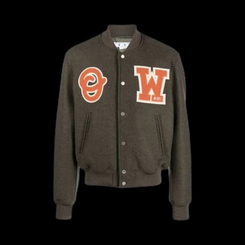 OFF-WHITE OW Patch Varsity Jacket Army Green/Orange