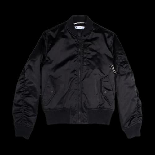 Off-White SS21 Logo Pattern Zipper aviator Jacket Loose Fit Black