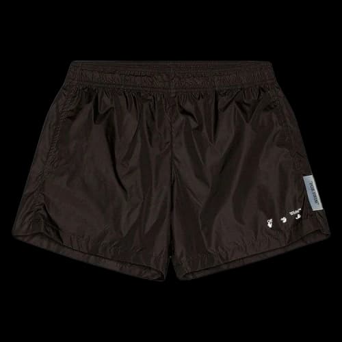 OFF-WHITE Logo Print Quote Motif Swim Shorts Black