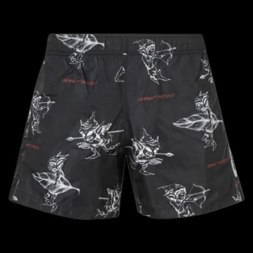 Off-White Allover Elves Print Swim Shorts 'Black/White'