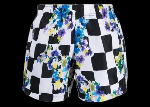 OFF-WHITE Floral-Print Checked Swim Shorts Black/White-Multi