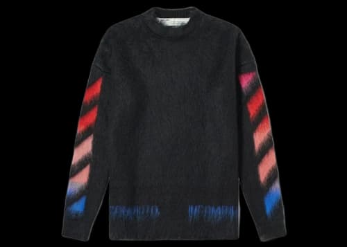 OFF-WHITE Brushed Mohair Diag Arrows Logo Knit Sweater Black Red Blue