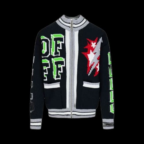 OFF-WHITE Intarsia Motif Zipped Cardigan Black/Multi
