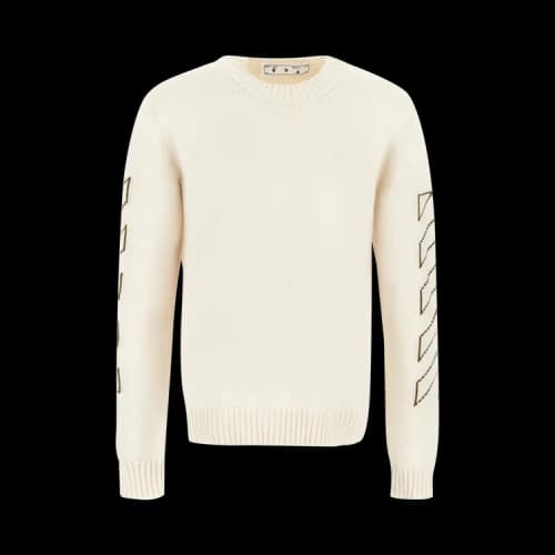 OFF-WHITE Arrows Diag Stripe Knitted Crewneck Cream Green