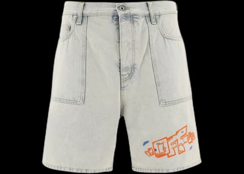 OFF-WHITE Utility Embroidered-Logo Denim Shorts Light Blue/Orange