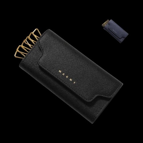 Marni Trunk 6-Hook Leather Key Case Chain Black