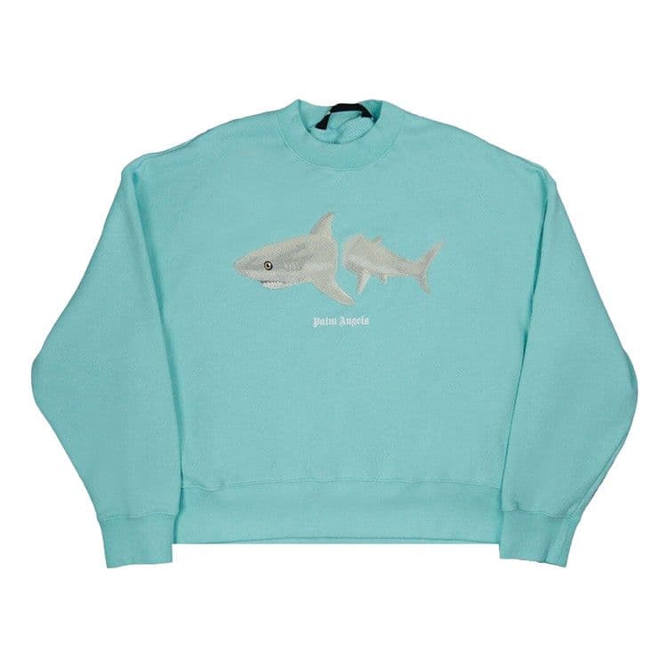 Palm Angels Shark Crewneck Sweater Light Blue/White