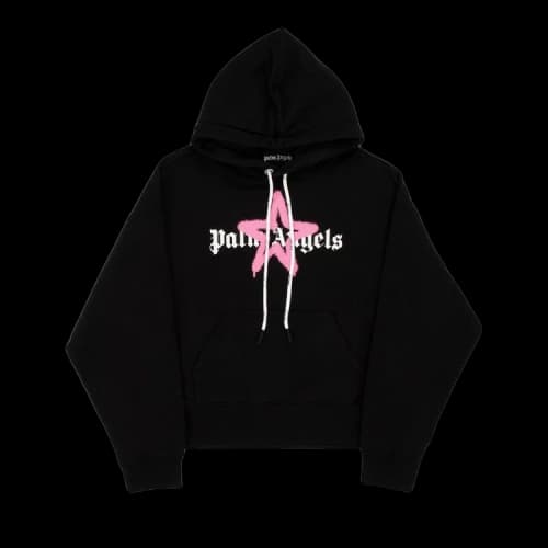 Palm Angels Star Sprayed Logo Popover Hoodie Black/Pink