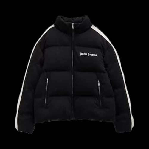 Palm Angels Logo Trim Short Down Jacket Black/White
