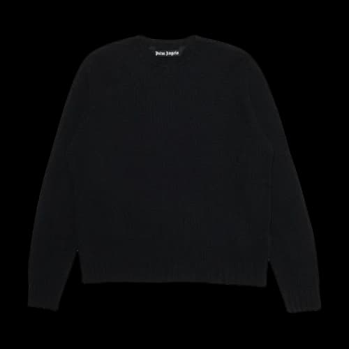 Palm Angels Curved Logo Knitted Crewneck Black/White