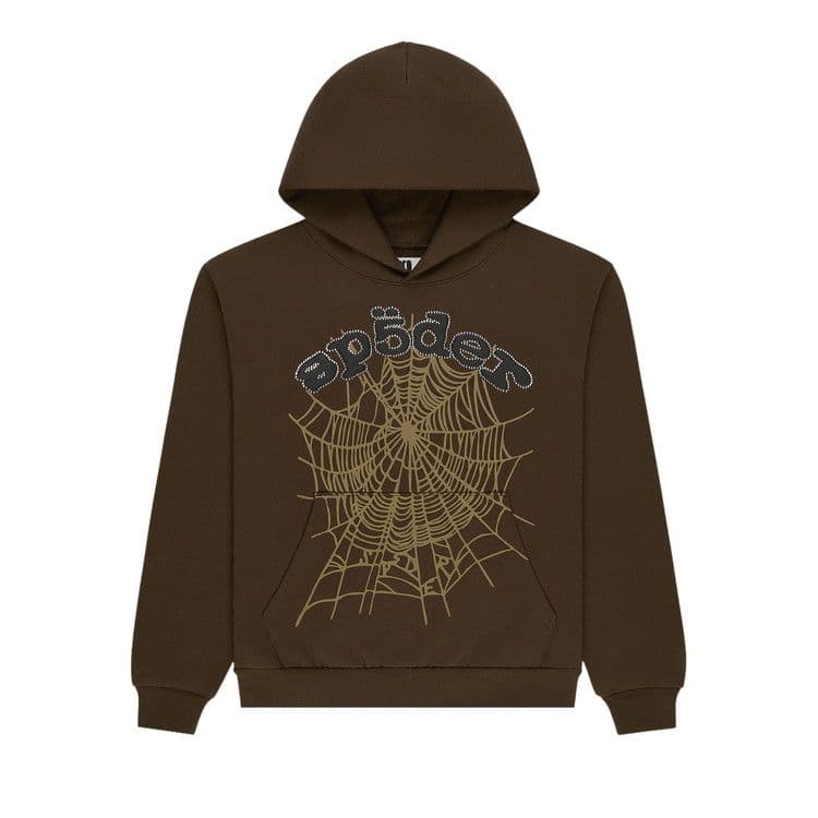 Sp5der Rhinestone OG Web Hoodie Brown
