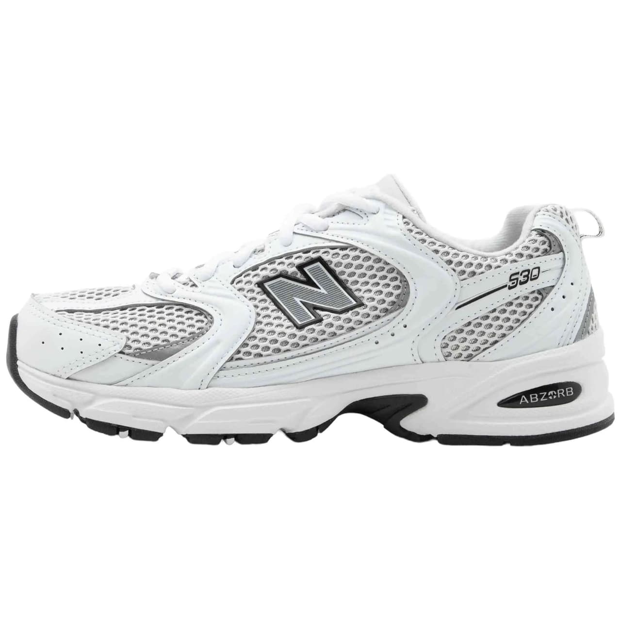 New Balance 530 White Silver Metallic Black Sole