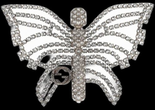Gucci Crystal Embellished Butterfly Brooch Silver
