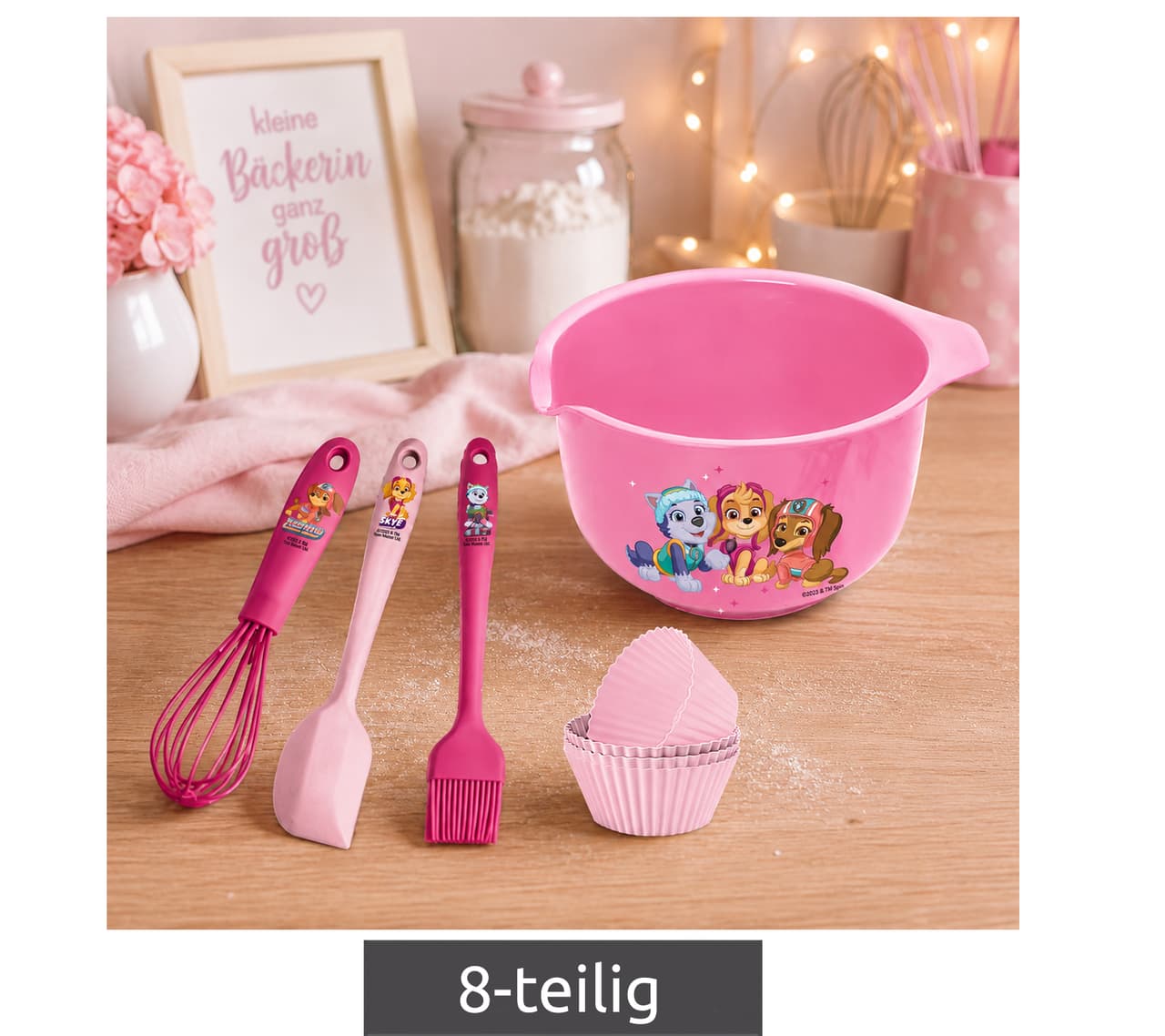 nickelodeon Set de repostería de 8 piezas de PAW PATROL con bol, 4 moldes para muffins y 3 utensilios para hornear **Producto de segunda mano – Probado y en perfecto estado** Rosa