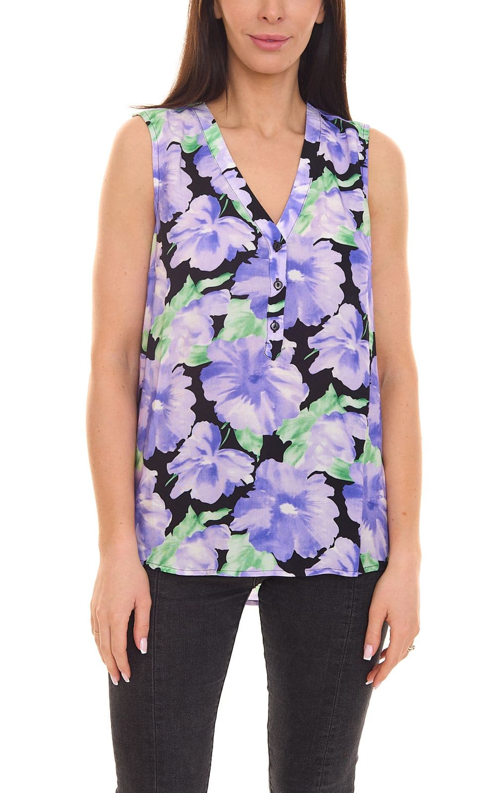 Aniston CASUAL blusa de mujer con estampado floral y efecto tie-dye violeta/verde/blanco