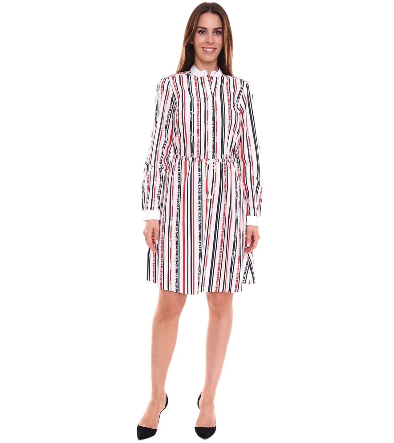 Delmao Vestido de algodón para mujer minivestido a rayas de manga larga vestido blusa blanco/azul/rojo