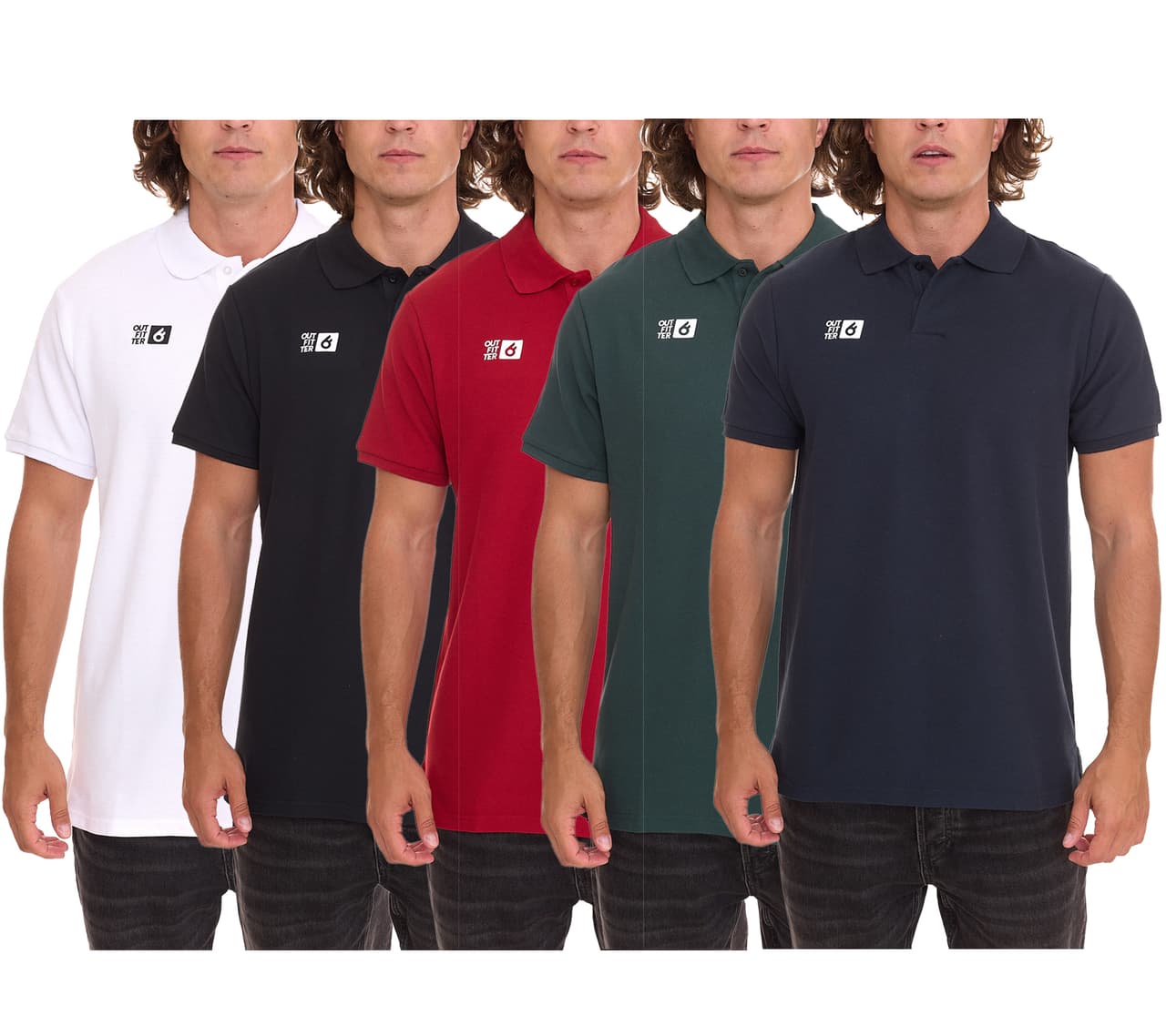 Outfitter OCEAN FABRICS polo de hombre cómodo polo de verano blanco, rojo, negro, verde o azul oscuro