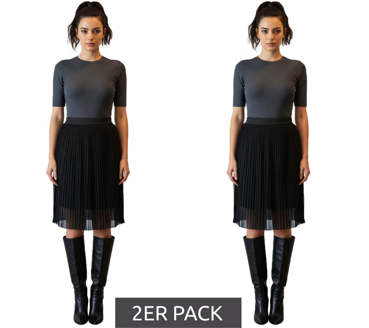 ZEGY Falda plisada para mujer (pack de 2), falda midi sencilla de verano, negra