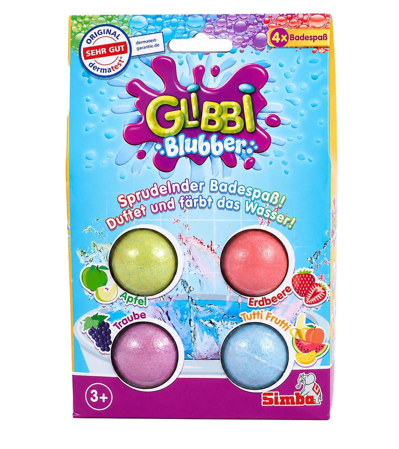 Simba Bombas de Baño GLIBBI - Aditivo Efervescente para el Baño para Niños de 3 Años en A partir de - 4 Bombas de Baño con Color y Fragancia - Colores Surtidos