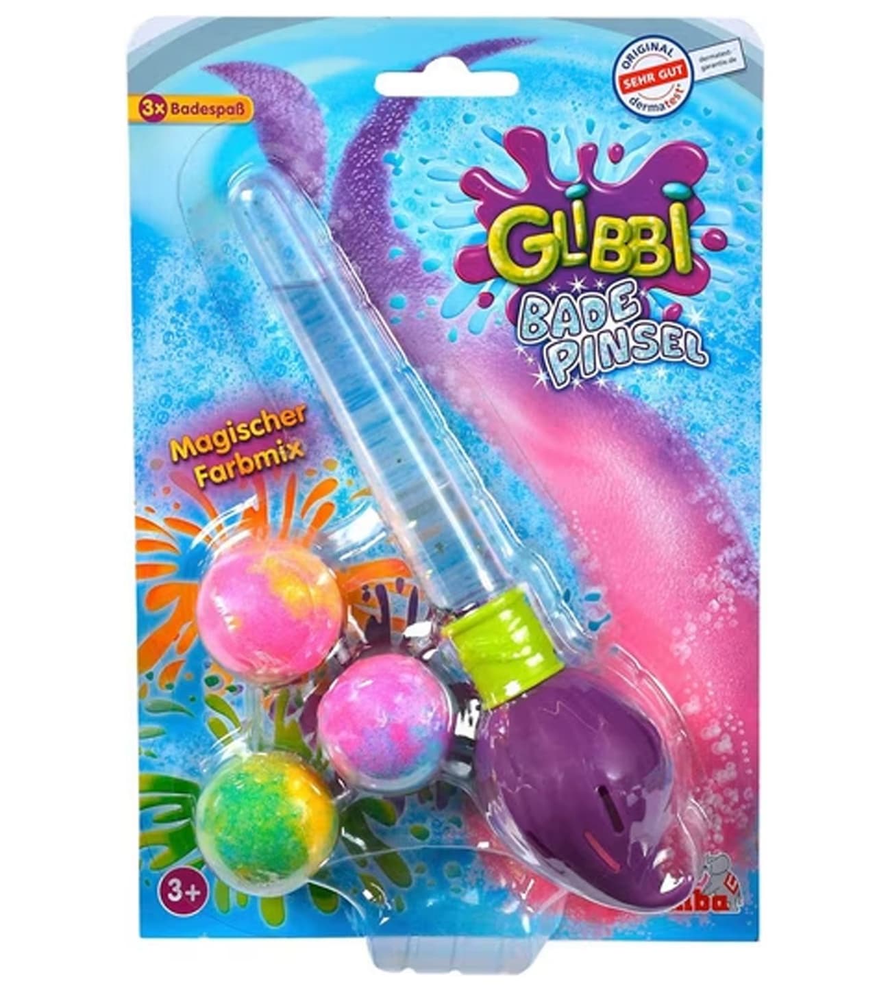 Simba Set de Cepillos de Baño GLIBBI, Bombas de Baño Mágicas con Pinceles de Purpurina, Set Recargable (3 x 30 g), 105953570, Morado/Multicolor