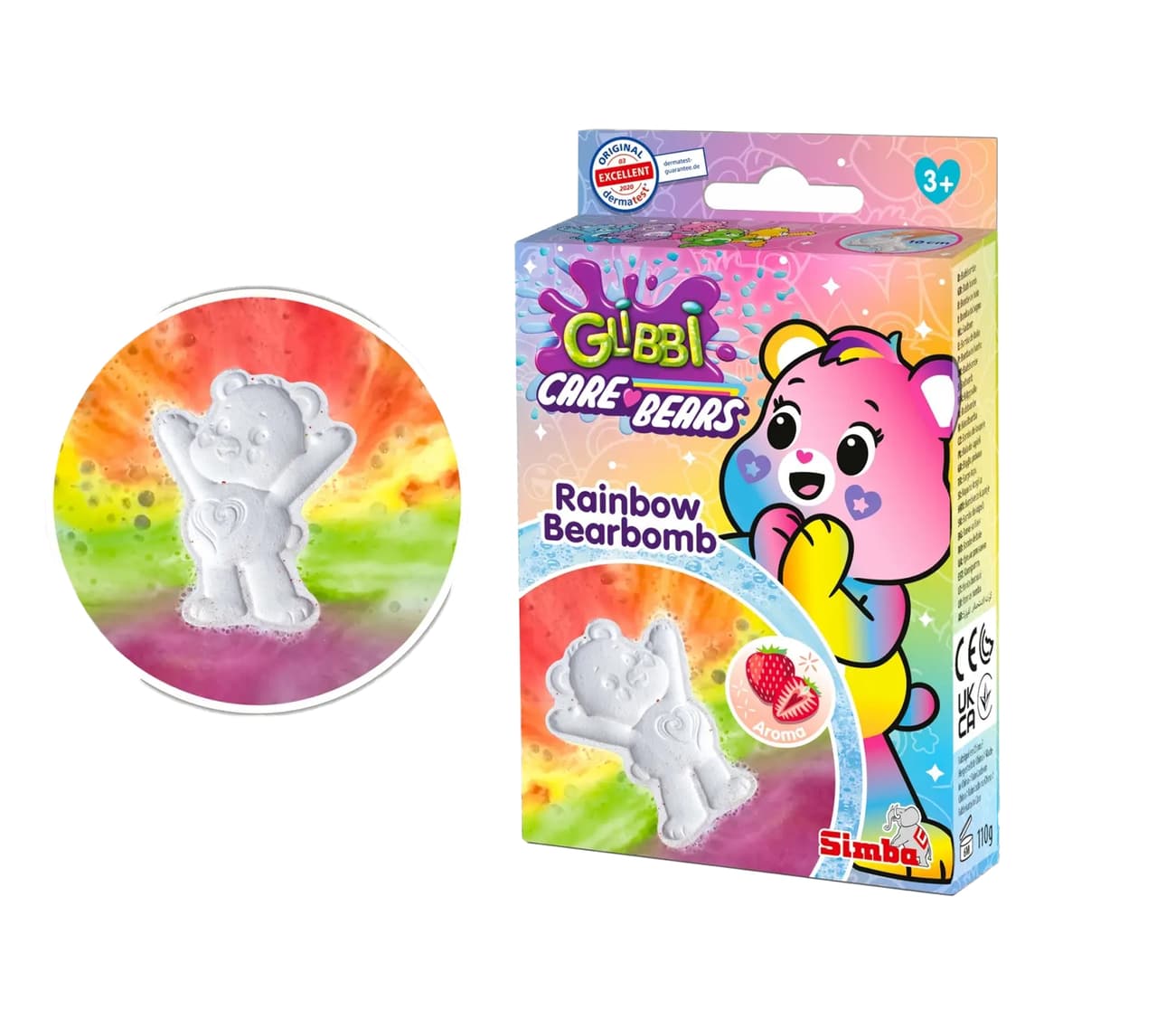Simba Bomba de Baño Arcoíris de los Ositos Cariñositos GLIBBI: Aditivo Mágico para el Baño para Niños de 3 Años en A partir de 3 años - Bomba de Baño Efervescente con Efecto Arcoíris y Aroma a Fresa