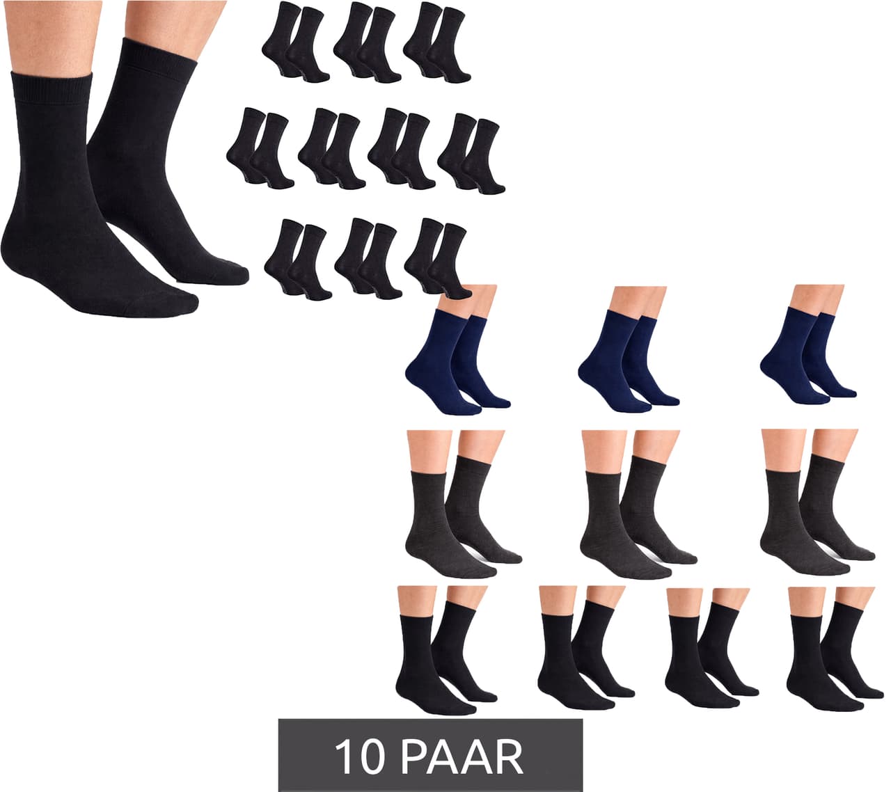Cappuccino Italia 10 pares de calcetines transpirables de bambú para mujer y hombre, calcetines para uso diario y casual, en negro/mix o negro