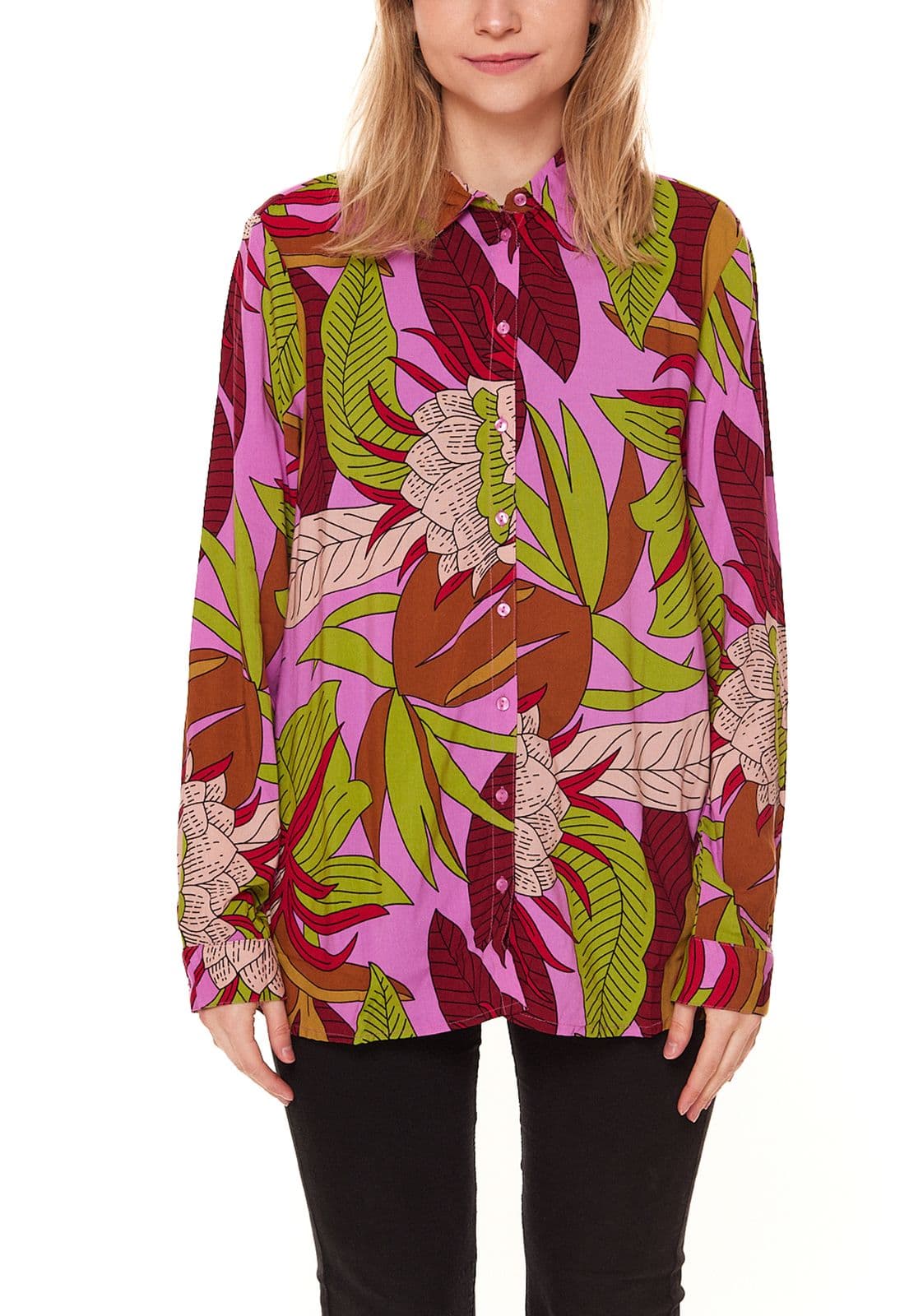 Aniston CASUAL Blusa informal de mujer con estampado floral, blusa sin cordones rosa/multicolor