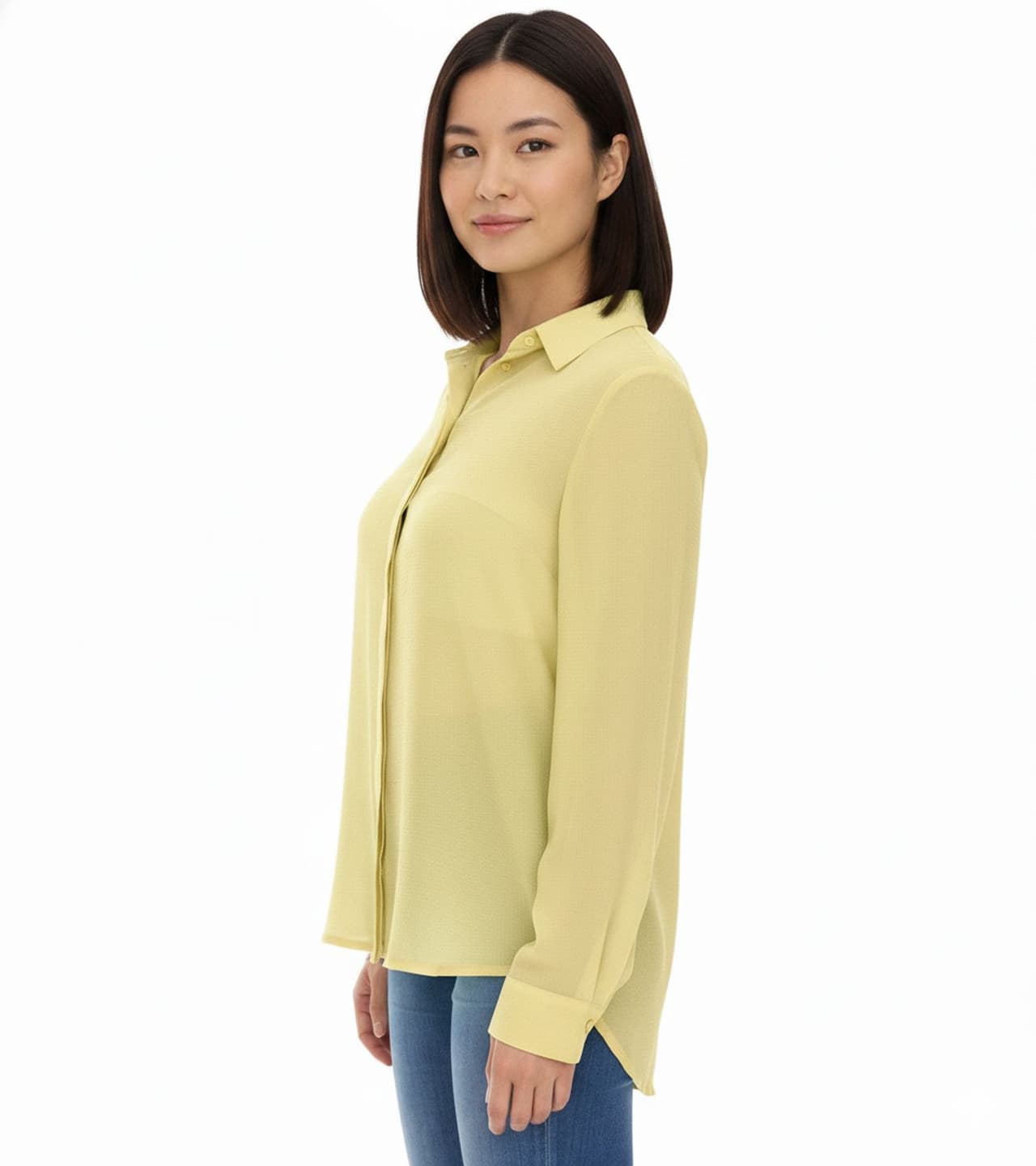Aniston Blusa de verano para mujer SELECTED, camisa de manga larga con cuello Kent, blusa básica veraniega Amarillo