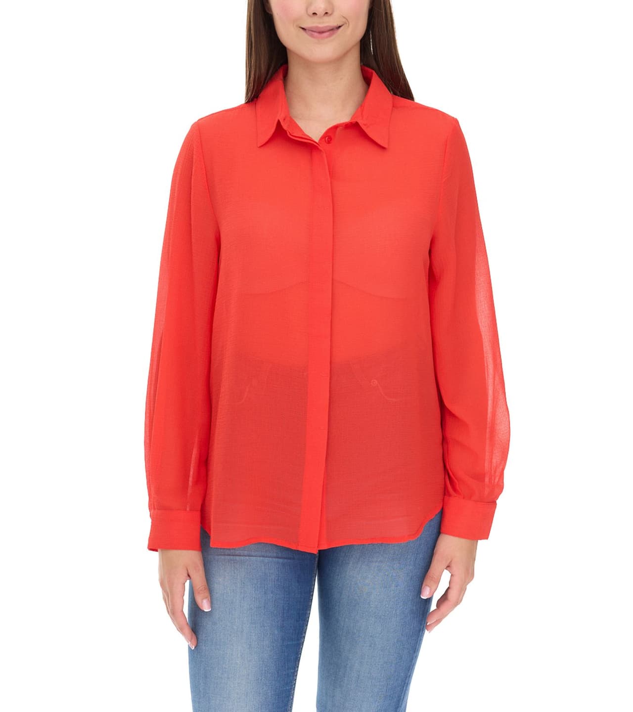 Aniston Blusa de verano para mujer elegante blusa de gasa, camisa de manga larga Rojo