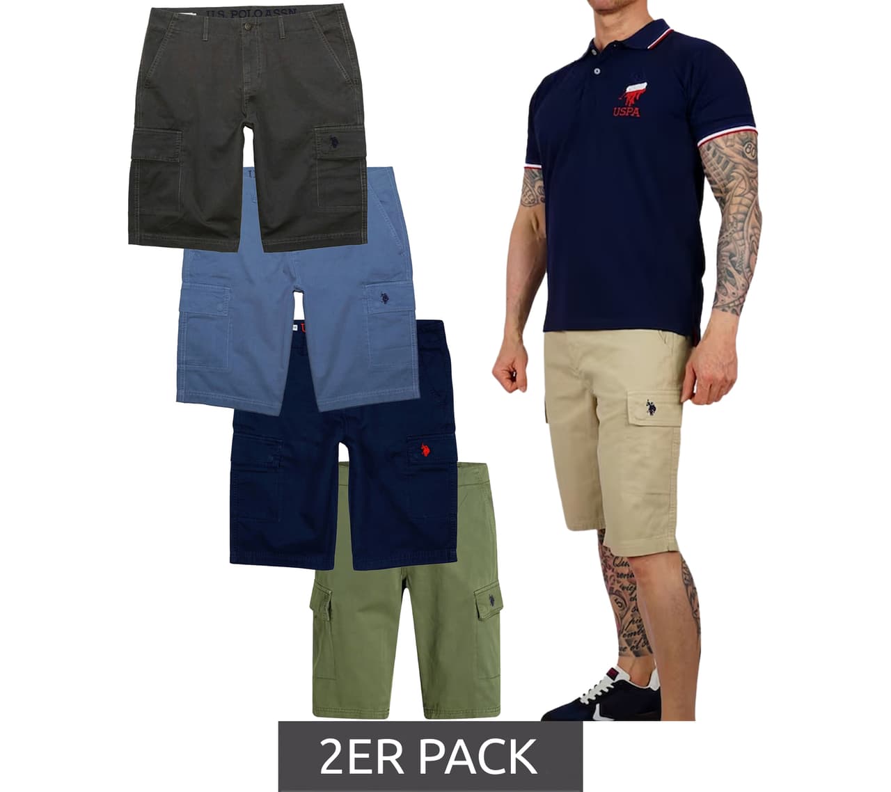 U.S. POLO ASSN. Shorts cargo ligeros para hombre con bordado de U.S. Polo, en caqui, azul, beige o gris