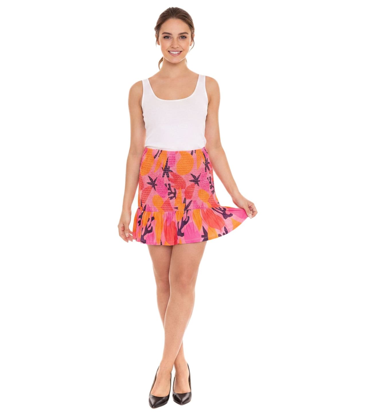 AjC Minifalda de mujer falda de verano fruncida falda de playa naranja/rosa/rojo/morado
