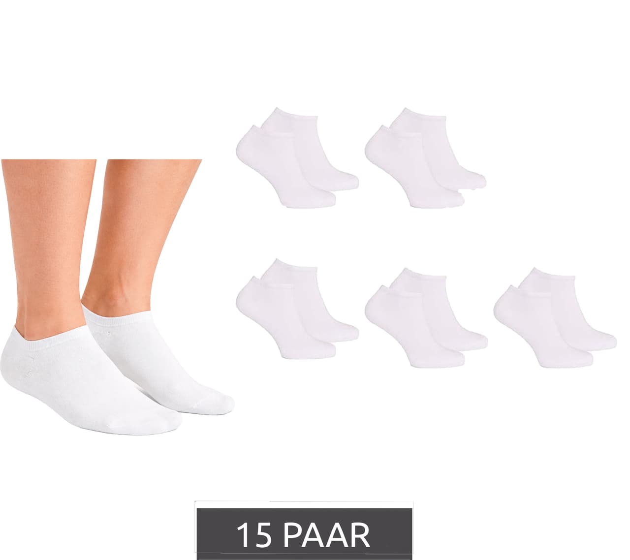 Cappuccino Italia 15 pares de calcetines cortos de bambú para hombre y mujer de (PC 101B, blancos)