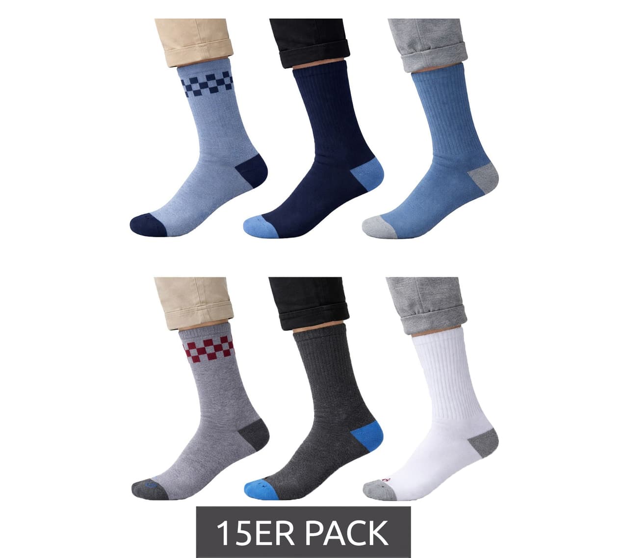 Scotch & Soda 15 pares de calcetines de felpa para hombre, calcetines de uso diario, calcetines de algodón, talla 41-46, calcetines de negocios en azul marino/azul/azul claro o gris oscuro/gris/blanco