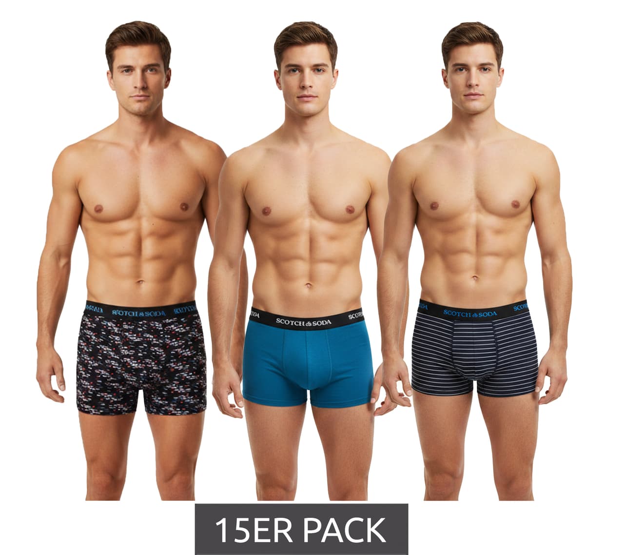 Scotch & Soda Paquete de 15 calzoncillos bóxer para hombre con tejido elástico de algodón Azul/Negro/Multicolor