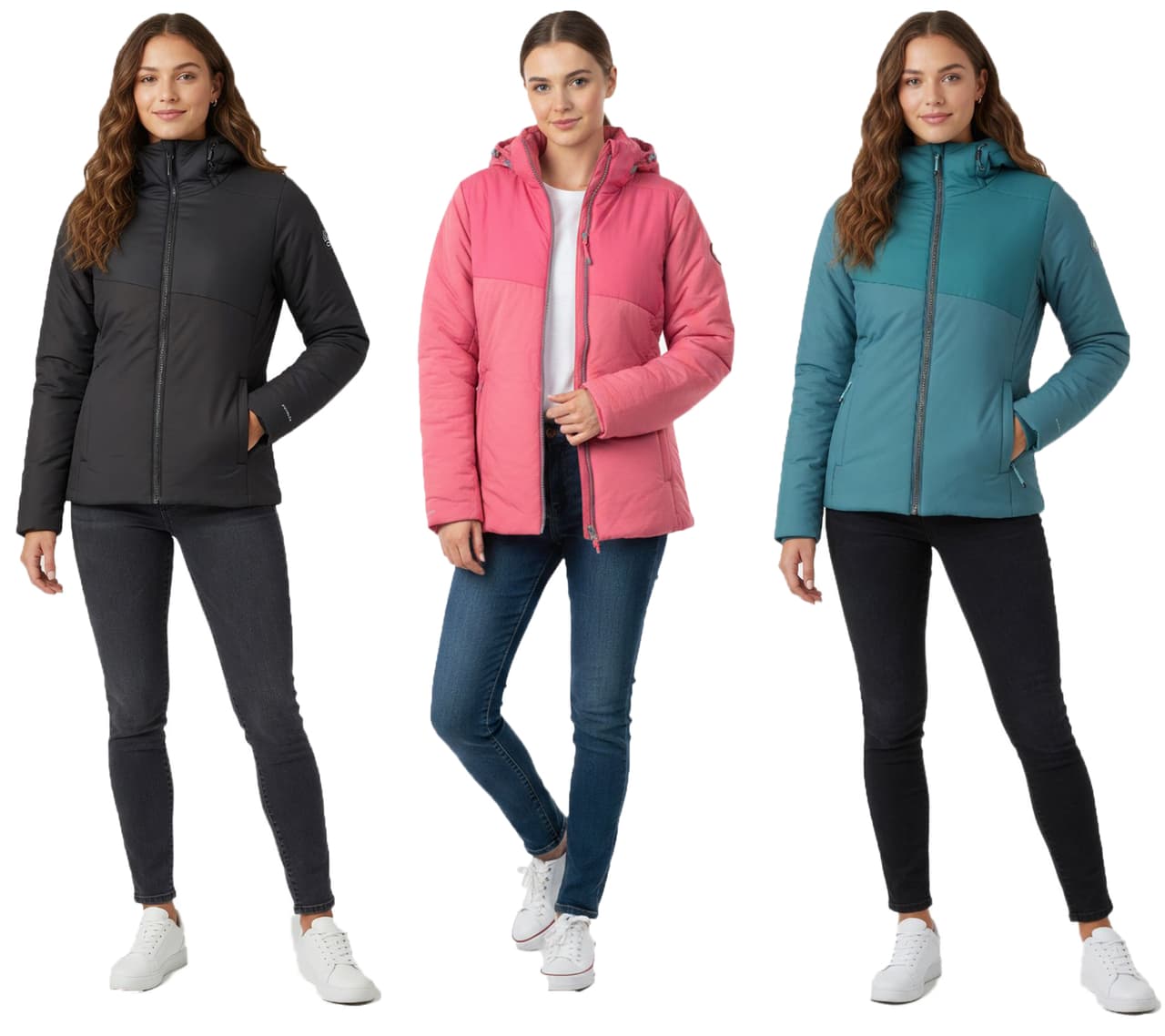 Ternua Chaqueta aislante para mujer Lucindale, chaqueta multifuncional sostenible con Microshell y Thermashell Negro, rosa o azul
