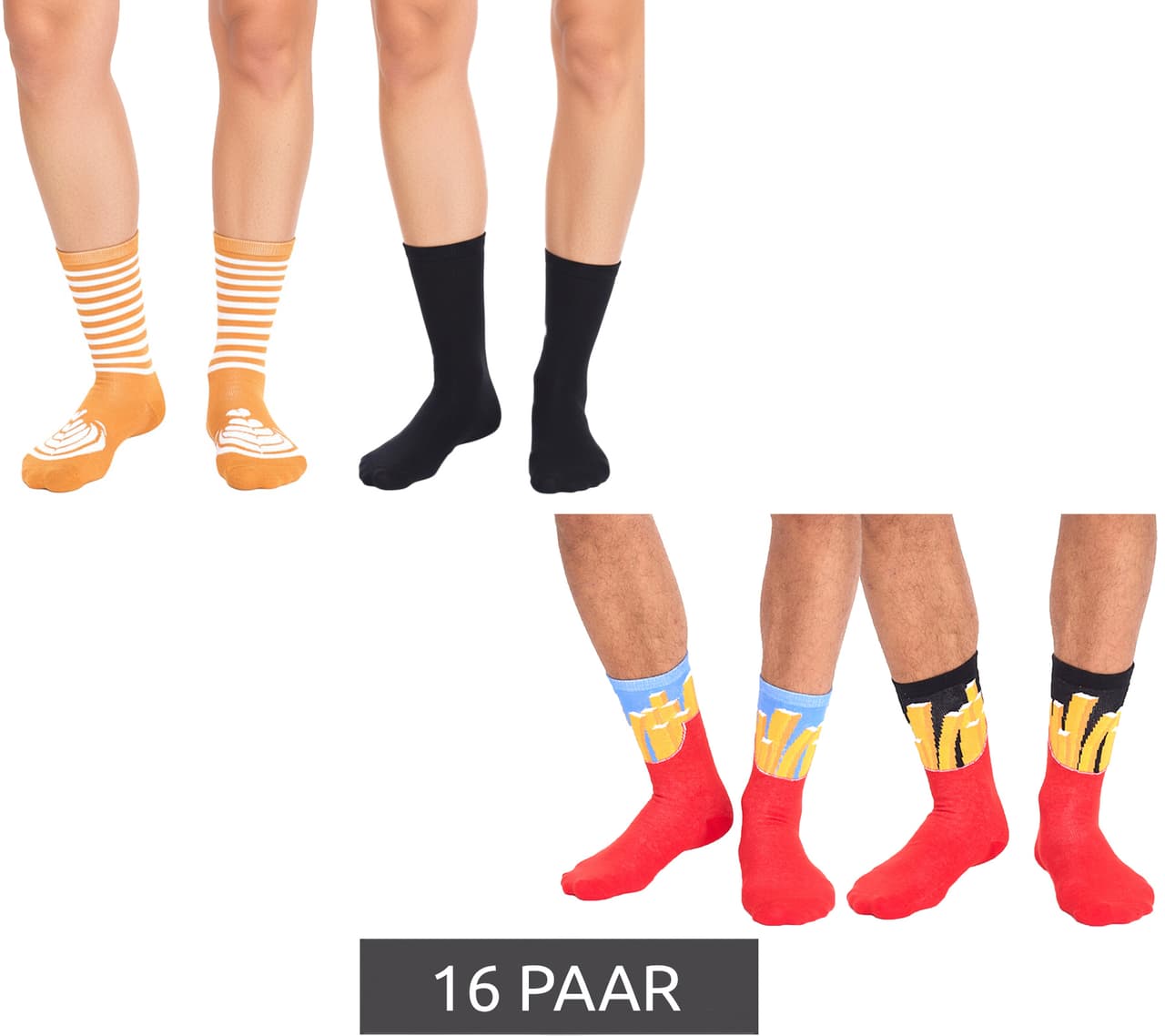Tastiq pares de calcetines para mujer, niños, de algodón con estampado y largos, en una caja de regalo con estampado de patatas fritas o de latte macchiato
