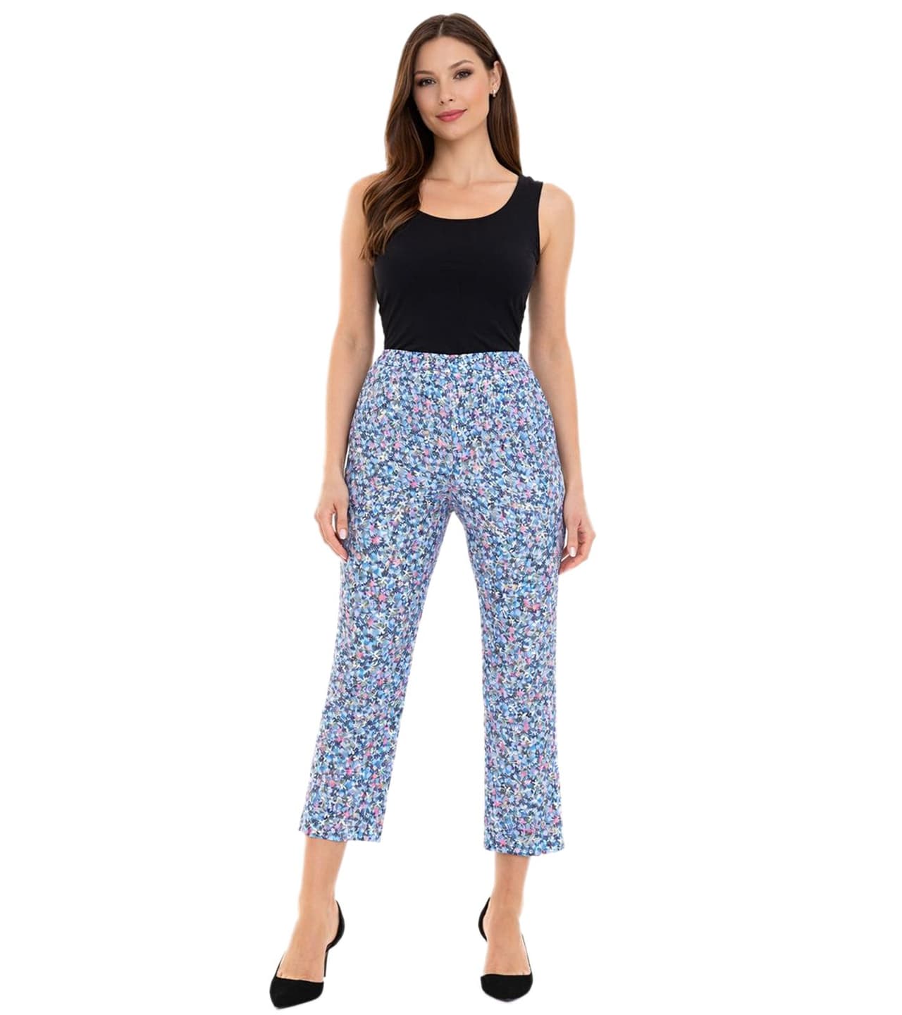 Aniston Pantalón 7/8 CASUAL de mujer, pantalón casual de verano con estampado floral azul